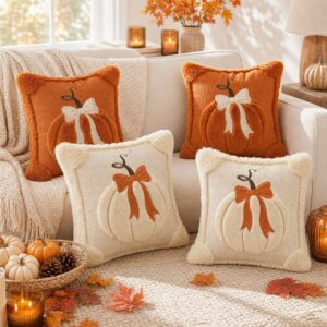 Pumpkin Bow Pillow Cover Fall Halloween Home Decor