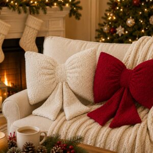 Sherpa Bow Holiday 14 inch X 20 inch Pillow