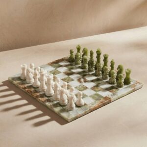 faire_b3_03 Marble Chess Set with Storage Case - Green Onyx and White