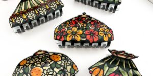 faire_b3_07 Vintage Floral Stained Glass Lamp Shade Acrylic Hair Claw