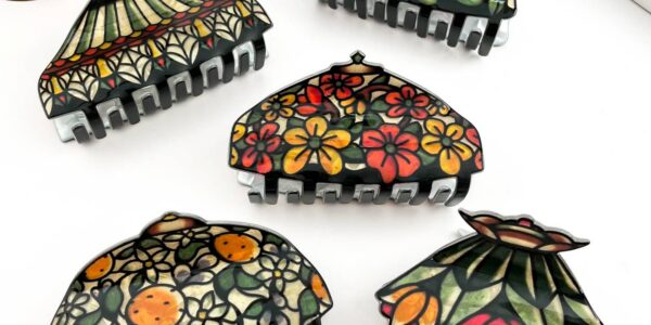 Vintage Floral Stained Glass Lamp Shade Acrylic Hair Claw