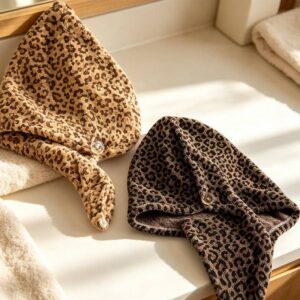 faire_b3_13 CouldNook Leopard Hair Towel Wrap - Patterned Drying Turban